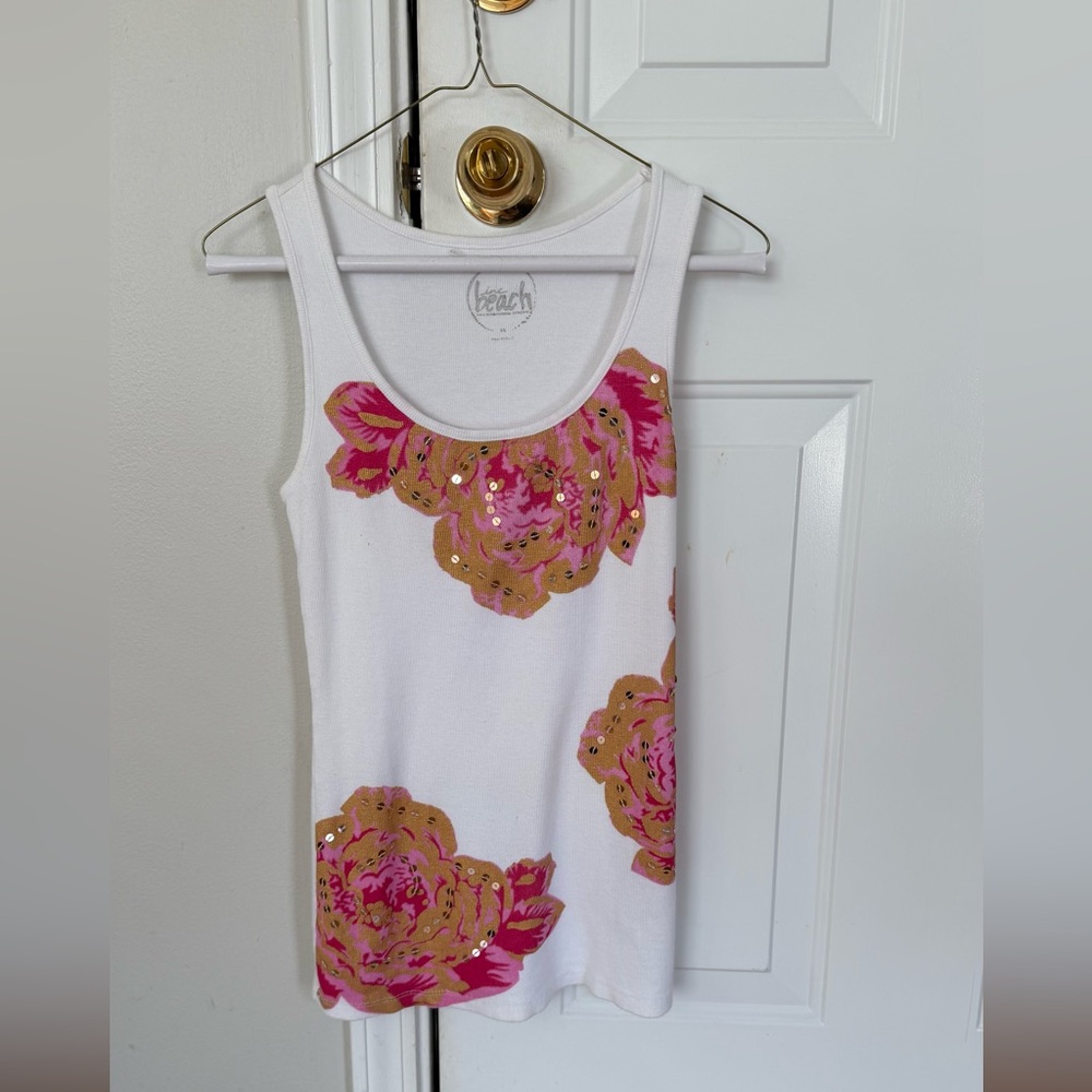 INC Beach Floral White and Pink Tank Top